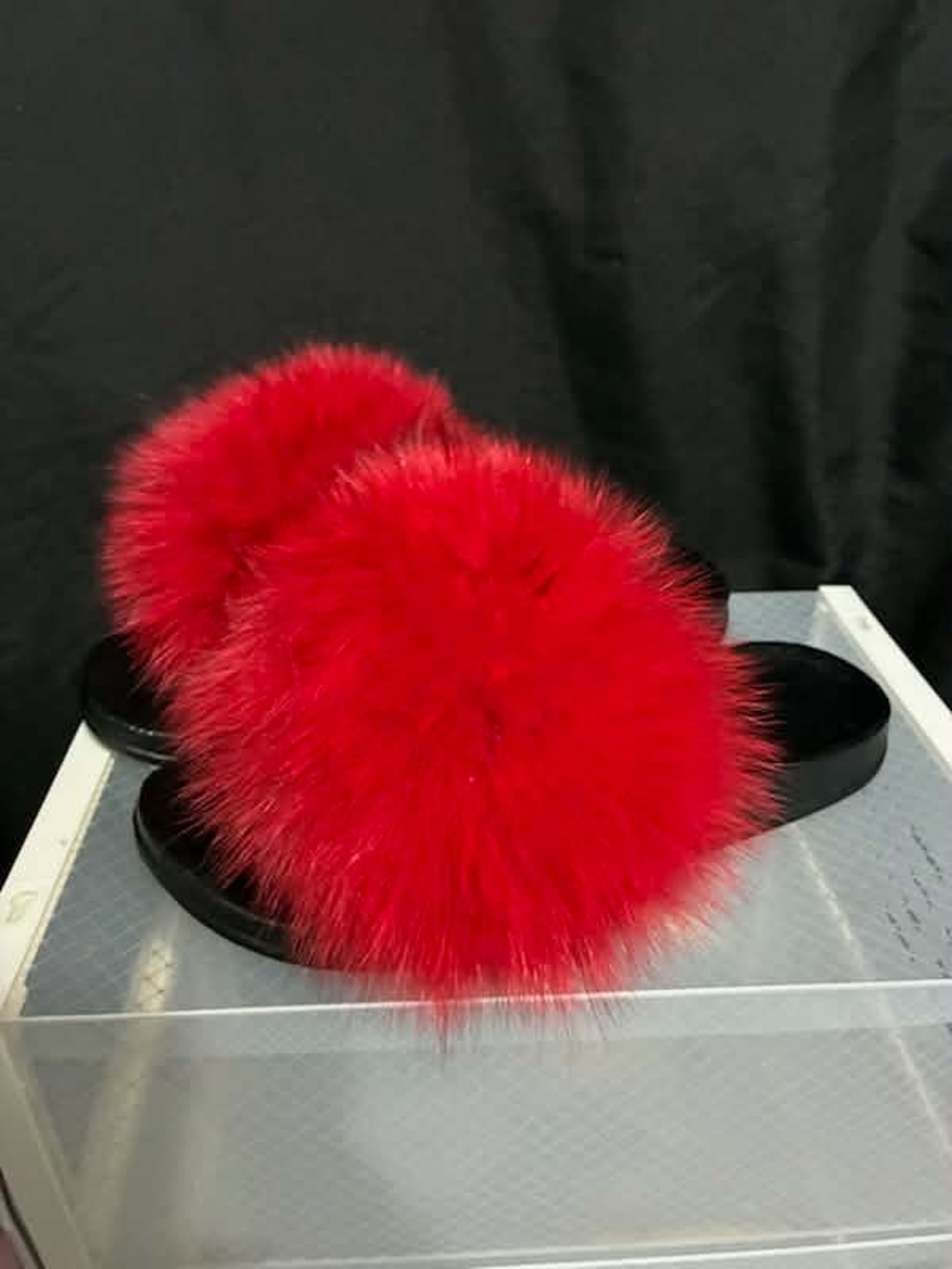 Red Faux Fur Slide Sandals - Women Accessories